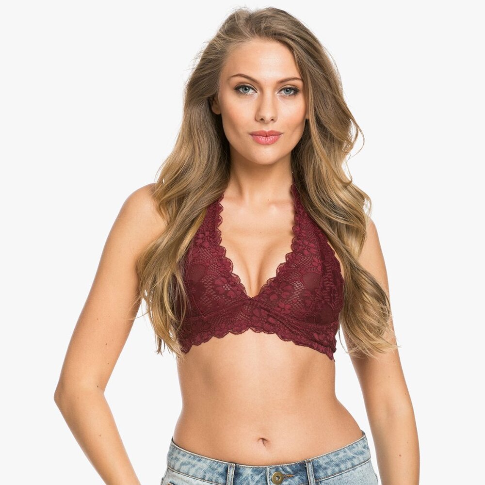 Burgundy Lace Halter Bralette